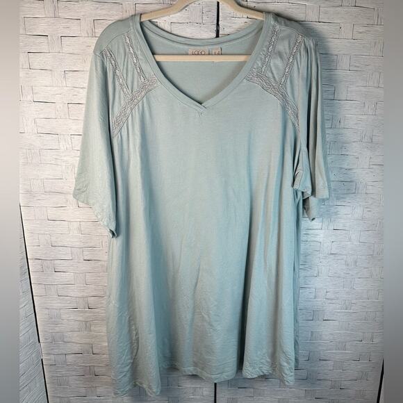 Logo v-neck tunic Tee-shirt lace detail light teal packets bohemian plus size - Picture 1 of 10